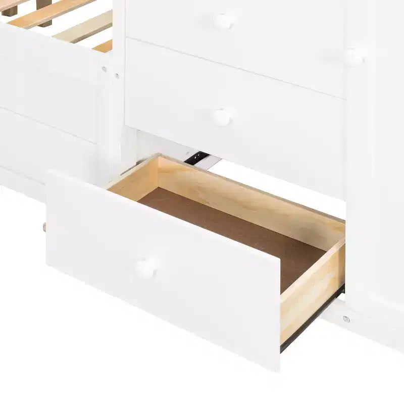 Full over Full Bunk Bed with Storage Wardrobe and Drawers, Full Size Wood Space-Saving Bunk Bed with Guardrail for Apartment, Bedroom
