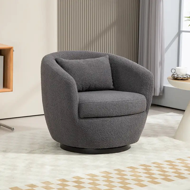 Upholstered Swivel Barrel Armchair with Storage Modern Living Room Side Chair for Bedroom/Office/Reading Spaces