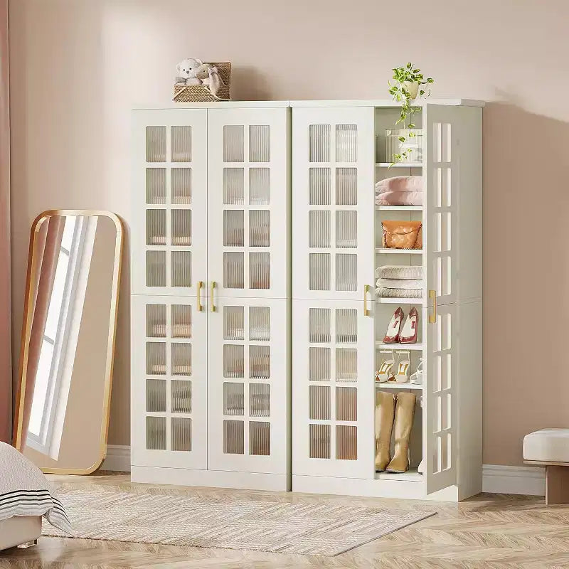 Lantine Tall Shoe Cabinet with Doors, 8-Tier Shoe Storage with Adjustable Shelves, Modern Shoe Rack Cabinet for Hallway, Closet, Living Room, White