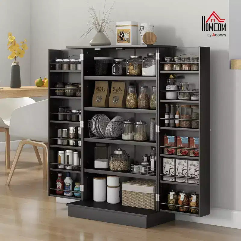 HOMCOM 41 Kitchen Pantry, 2-Door Kitchen Cabinet with 5-tier Storage Shelving, 12 Spice Racks and Adjustable Shelves for Dining Room