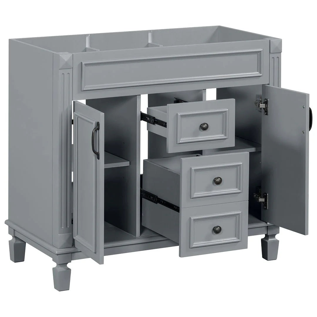 36'' Modern Bathroom Vanity with Top Sink and Mirror Cabinet,2 Doors and 2 Drawers