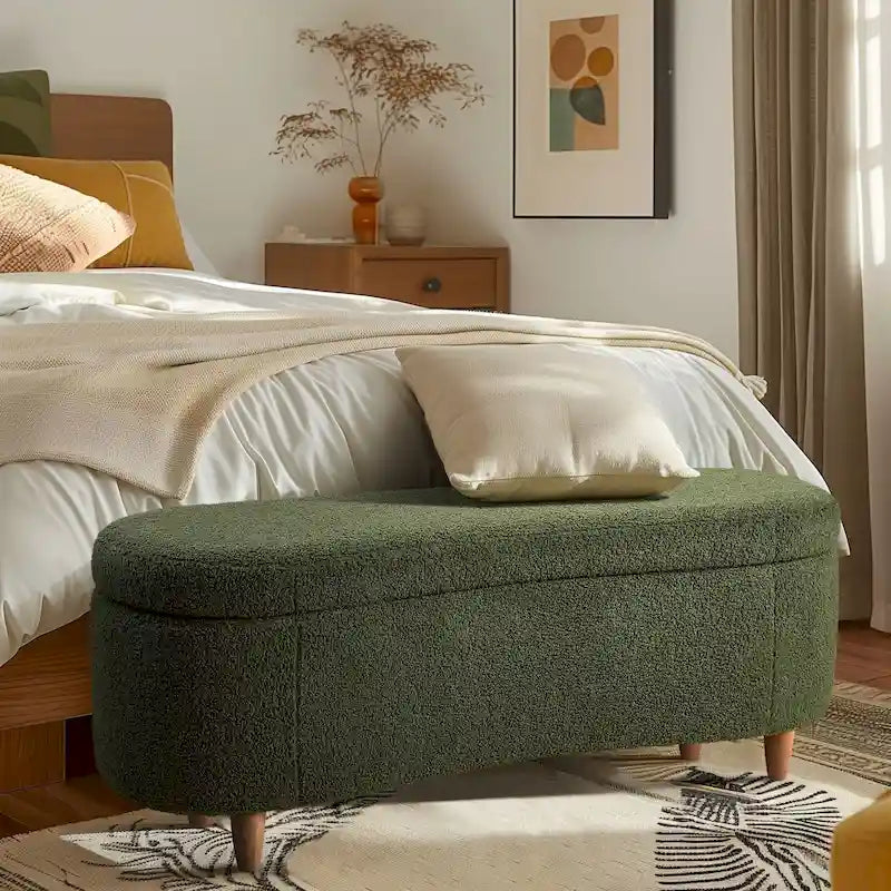 INK+IVY Bailey Taupe Boucle Flip Top Storage Bench