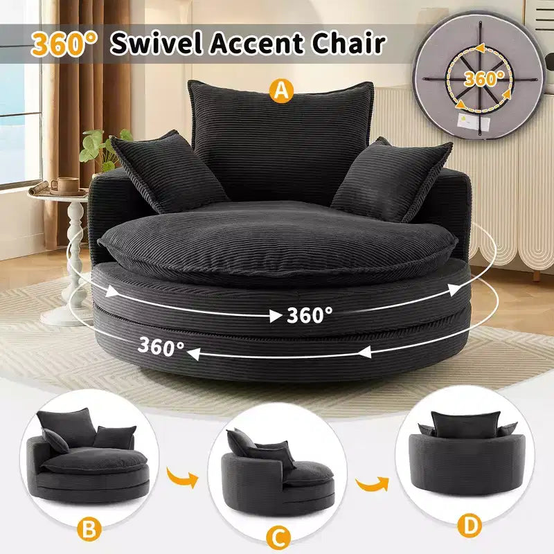 360 Swivel Accent Chair, Barrel Chair Swivel Round Sofa Chair with Cushion for Living Room