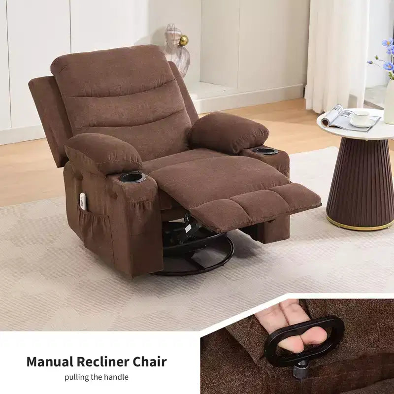 Oversized 360 Swivel Rocker Recliner with Massage & Heat - Ergonomic Lounge Chair with Cup Holders, Side Pockets for Living Room, Nursery