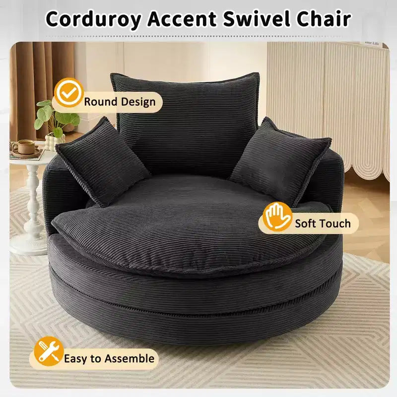 360 Swivel Accent Chair, Barrel Chair Swivel Round Sofa Chair with Cushion for Living Room