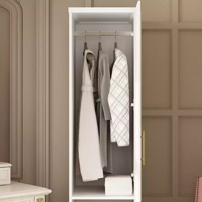 Famapy Luxe White Modular Wardrobe Armoire with Gold Hardware: Panelled Doors + Mixed-Door Design  Elegant Custom Closet for Bedrooms