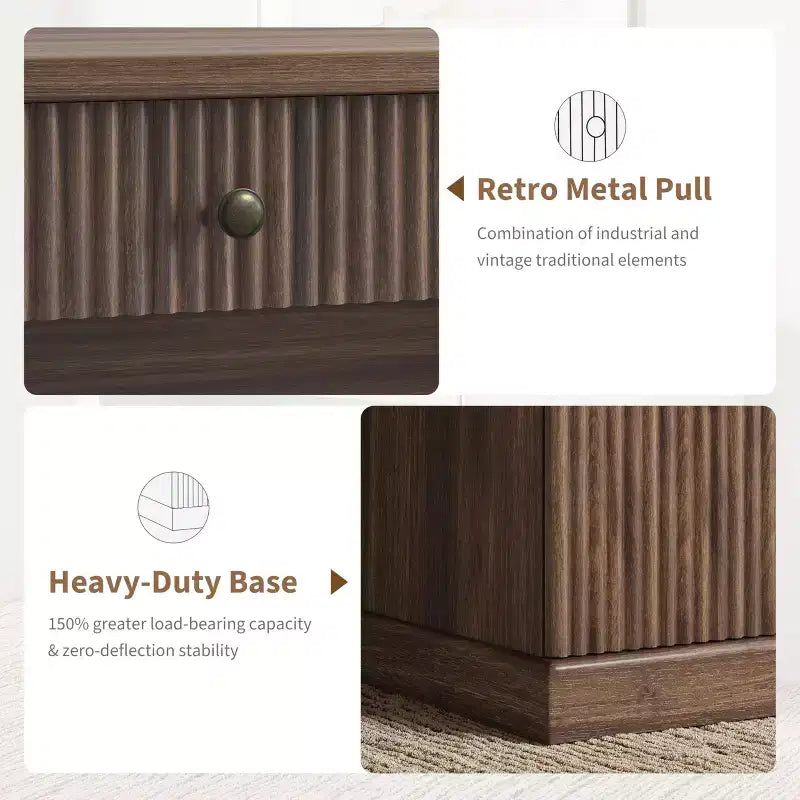 Fluted Home Office Desk Storage, 54 Modern Executive Desk with Charging Station, Wooden Computer Writing Desk with File Drawers for Study Room