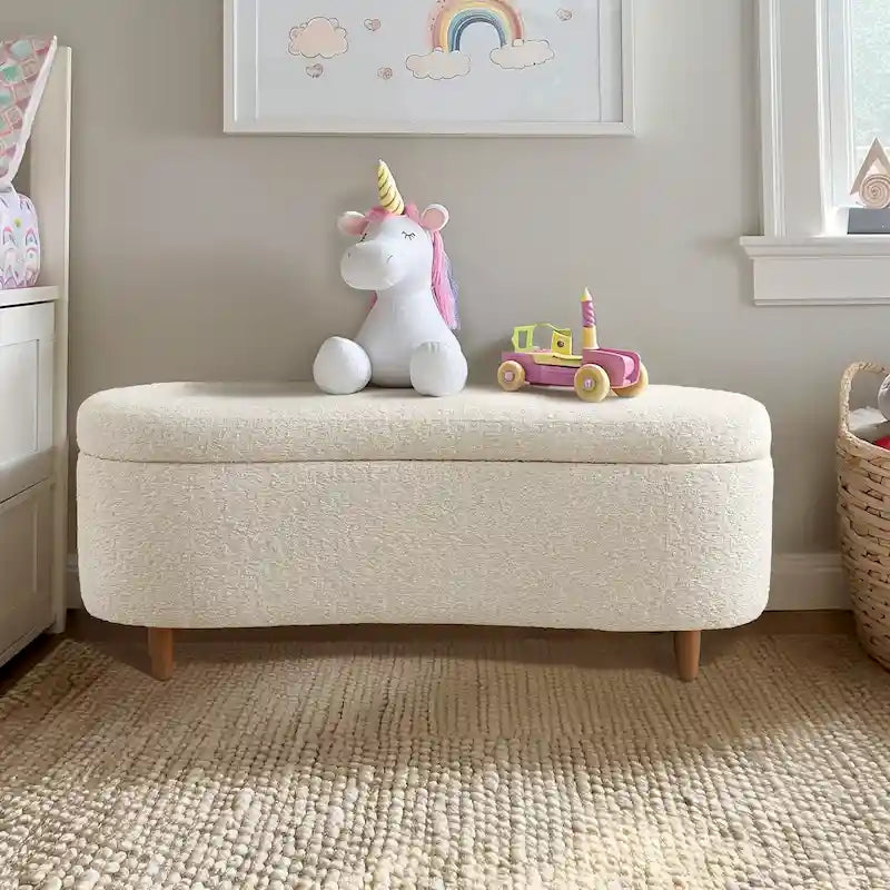 INK+IVY Bailey Taupe Boucle Flip Top Storage Bench