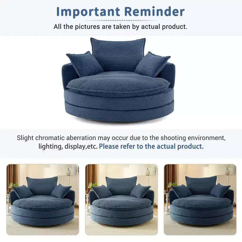 360 Swivel Accent Chair, Barrel Chair Swivel Round Sofa Chair with Cushion for Living Room