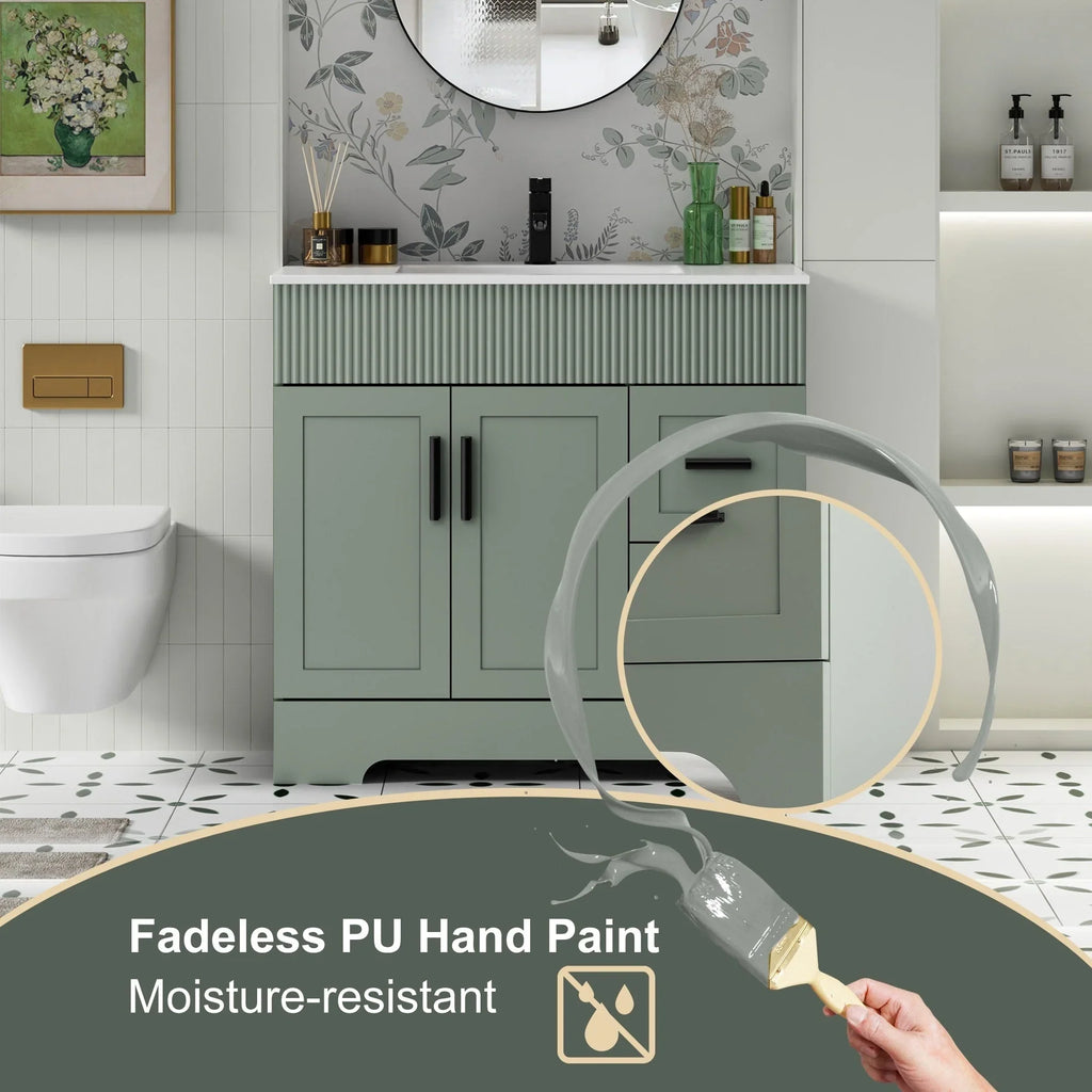 Wavy Line 30/36/48 Bathroom Vanity Set with Sink & Faucet