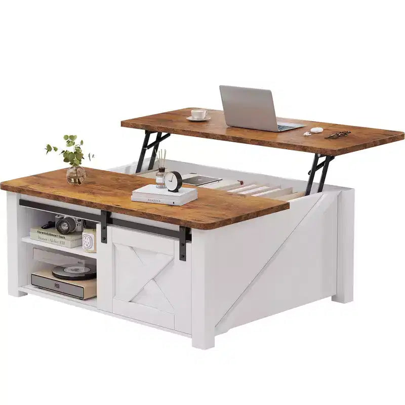 JIONJOY 31.5 Lift Top Coffee Table with Large Hidden Storage, Adjustable Shelves, Farmhouse Square Center Table for Living Room, Small Spaces