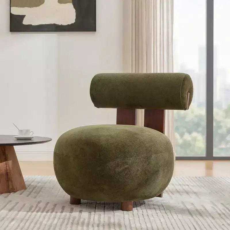 Christopher Knight Home Chariya Modern Rubberwood Velvet Upholstered Sculptural Accent Chair with Cylindrical Backrest