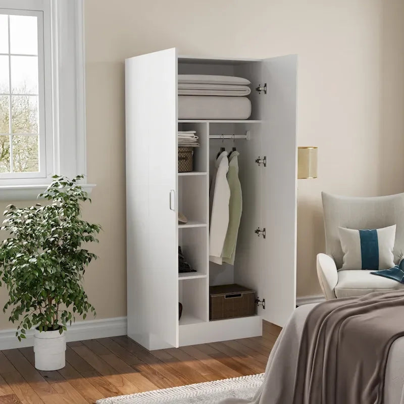 2-Door Wardrobe Armoires Freestanding Bedroom Armoire with Hanging Rod